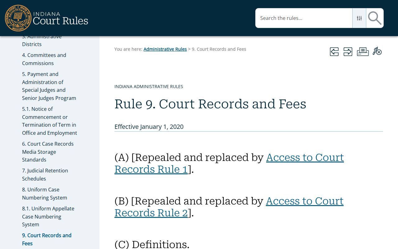 Indiana Administrative Rule 9 provisions for Randolph County daily court calendars