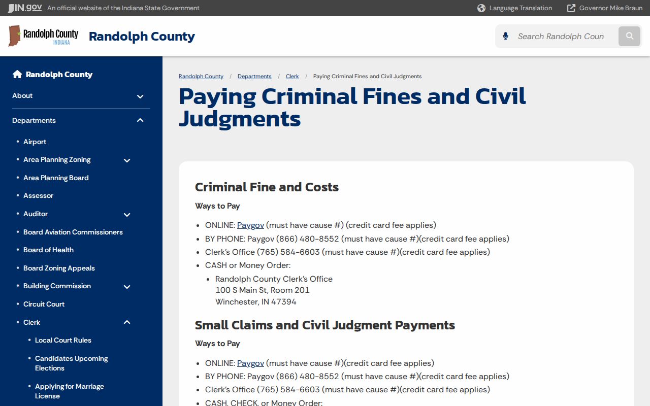 Randolph County criminal court docket payment guidance