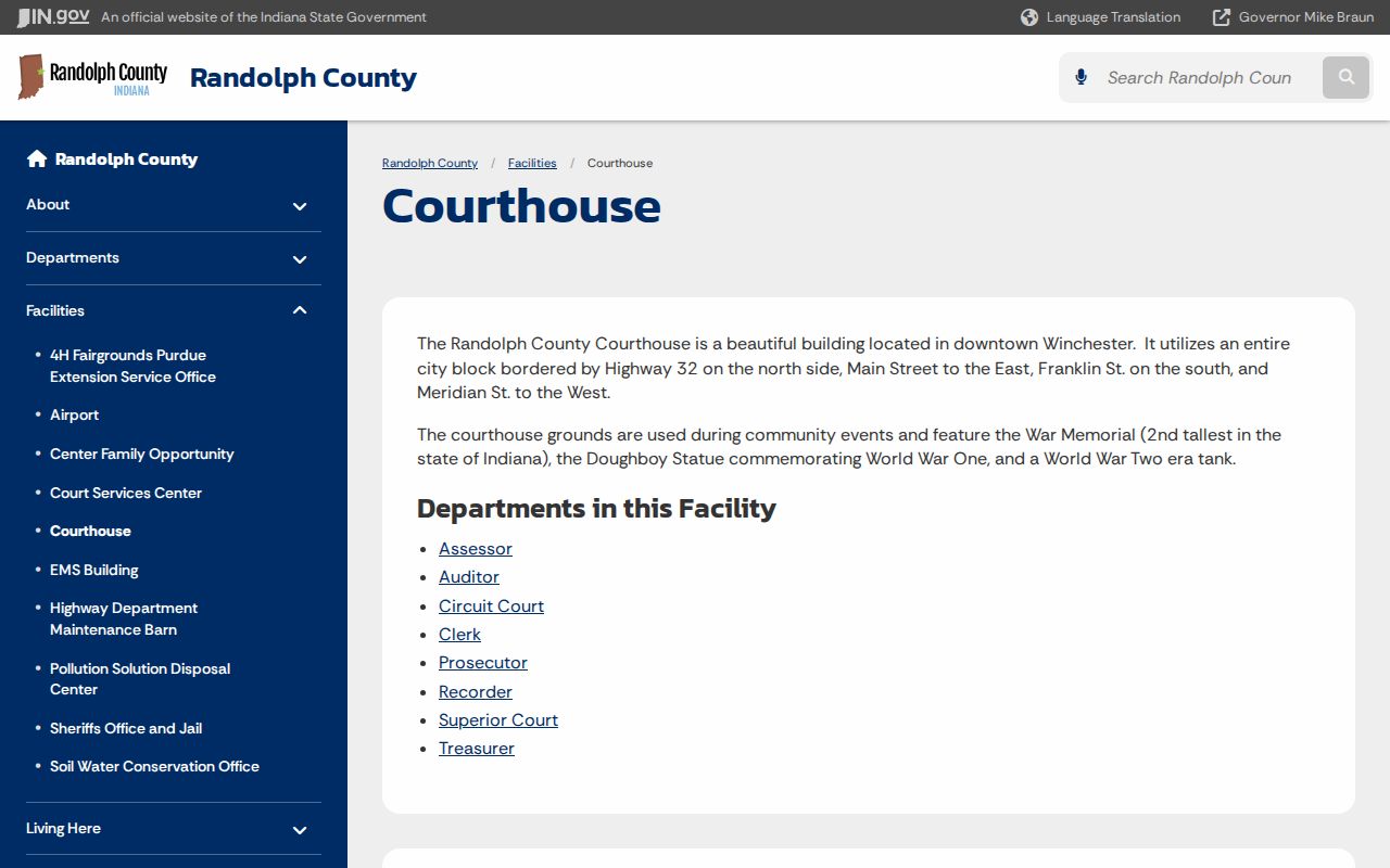 Randolph County court docket courthouse facility page