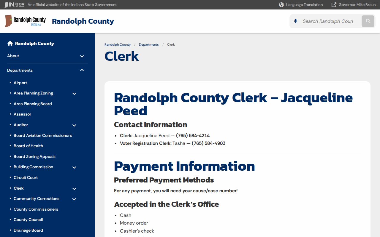 Randolph County court docket clerk office page