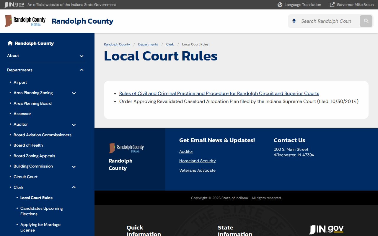 Randolph County Clerk local court rules index for court case records