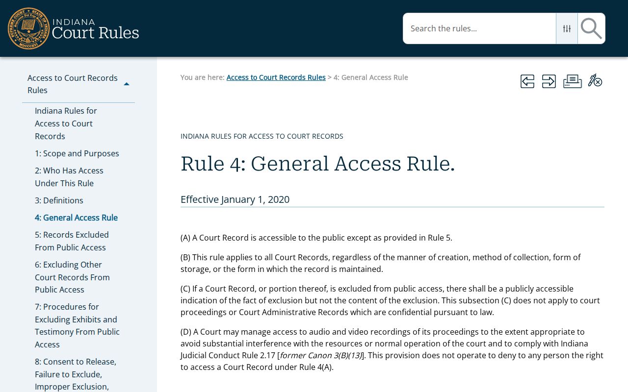 Indiana Access Rule 4 presumption for Randolph County court records