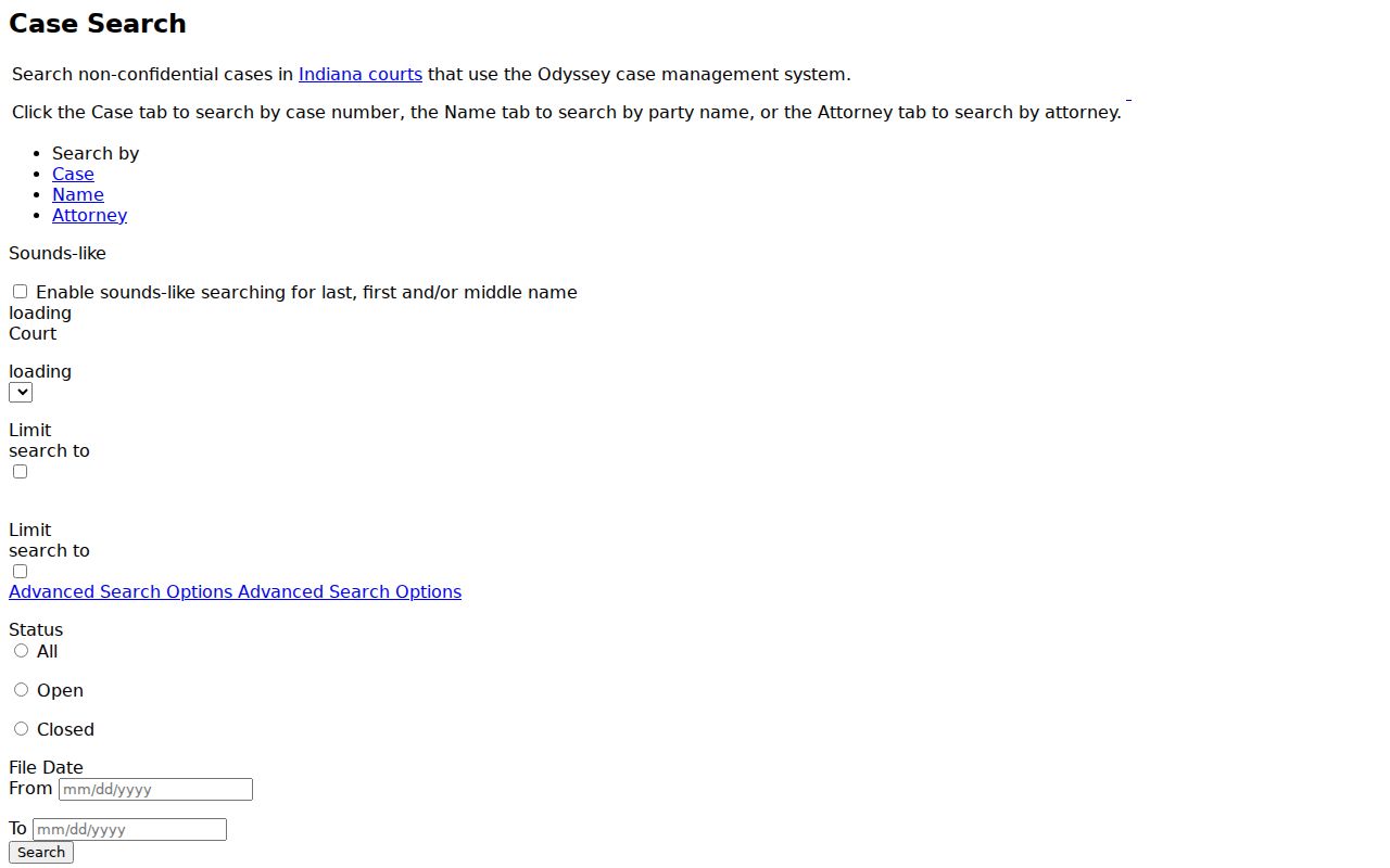 MyCase case, name, attorney, court, status, and filing-date controls for Randolph County