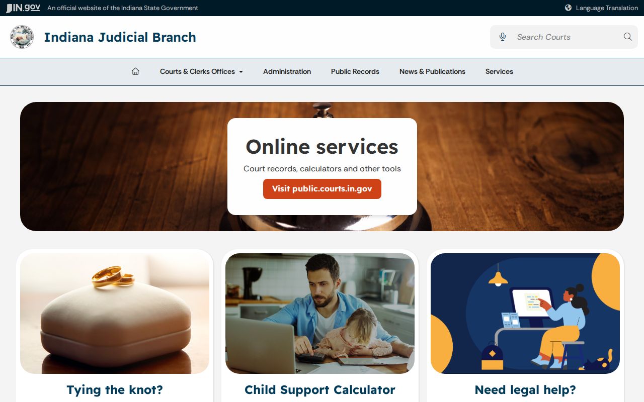 Indiana court services page linking traffic payment for Randolph County citations