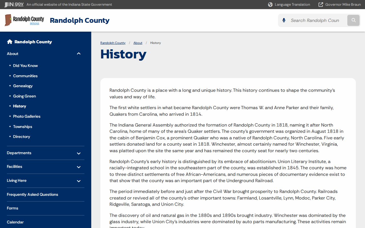 Winchester court records and Randolph County courthouse history